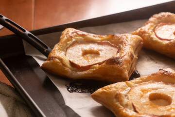 Puff pastry with apple and cream cheese. Dessert. Pastry. Bread
