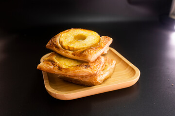 Puff pastry with apple and cream cheese. Dessert. Pastry. Bread