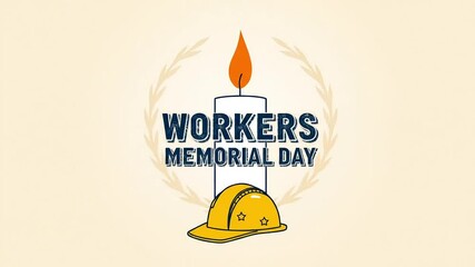 Workers Memorial Day Candle and Helmet Symbolizing Tribute and Remembrance