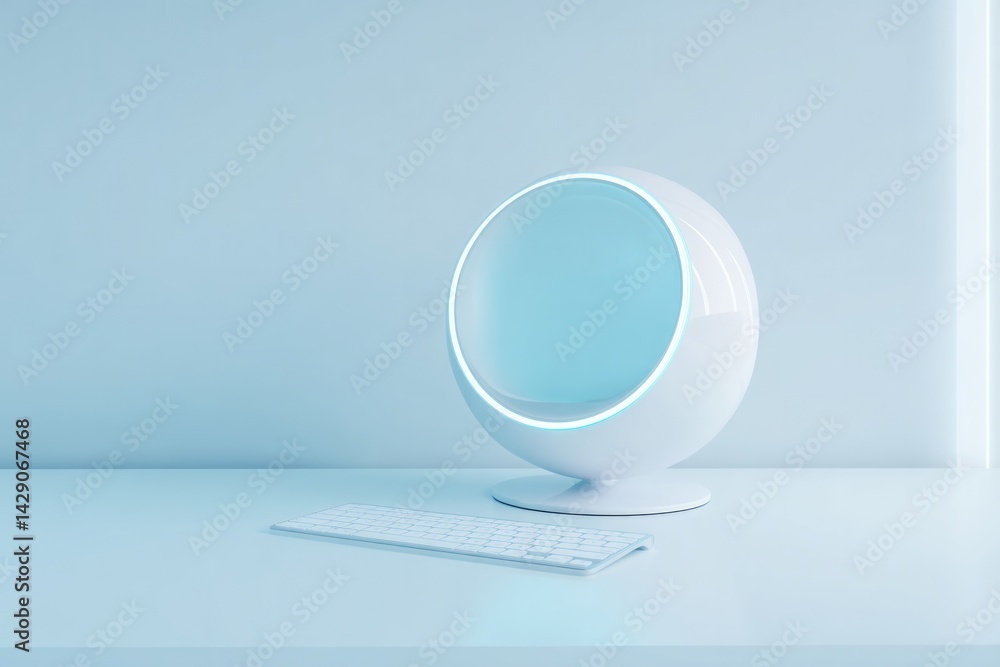 Poster modern futuristic 3d computer setup displayed on sleek desk in minimalist style