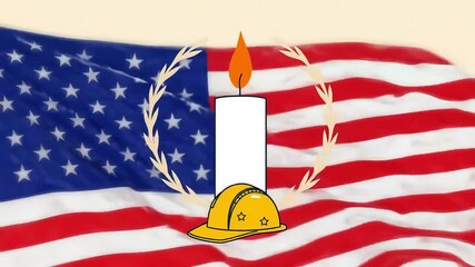 Workers Memorial Day Candle and Helmet Symbolizing Tribute and Remembrance