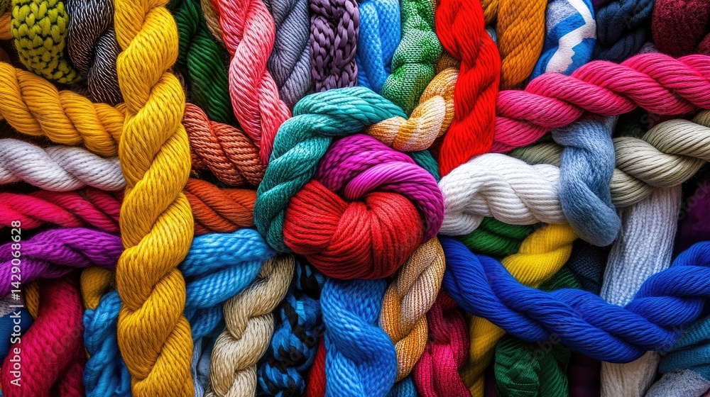 Poster bright ropes in various colors forming one knot, reflecting unity in diversity.
