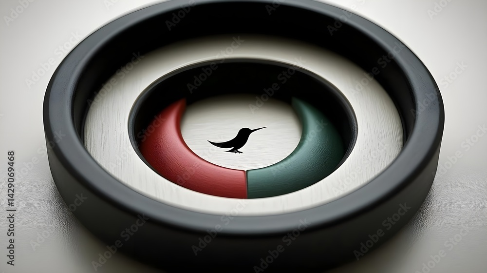 Poster dynamic color circle design featuring bird symbol minimalist style modern aesthetic