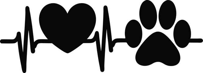 Heartbeat Paw Print Pet Love Graphic Design Element