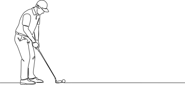 continuous single line drawing of a golf player, line art vector illustration