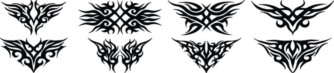 Obraz premium Tribal Tattoo Designs Collection: Eight Unique Black Ink Patterns