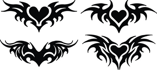 Tribal Heart Tattoo Designs Winged Black Ink Art