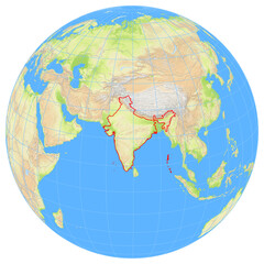 View of the earth from space showing the location of India