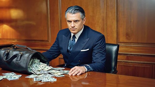 Mafia man with the bag of money.