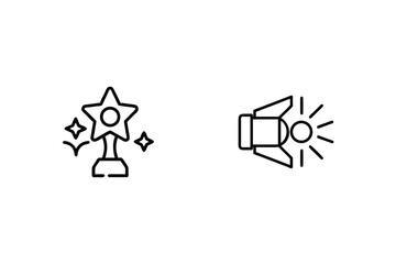 Trophy Award Star And Movie Spotlight Single Line Icons Minimalist Style