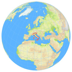 Fototapeta premium View of the earth from space showing the location of Italy