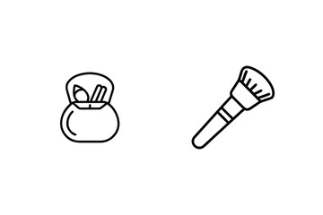 Makeup Bag And Brush Outline Illustration For Beauty And Cosmetics Concepts