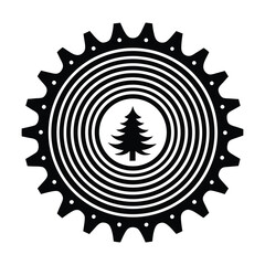 Gear merged with tree rings on white background