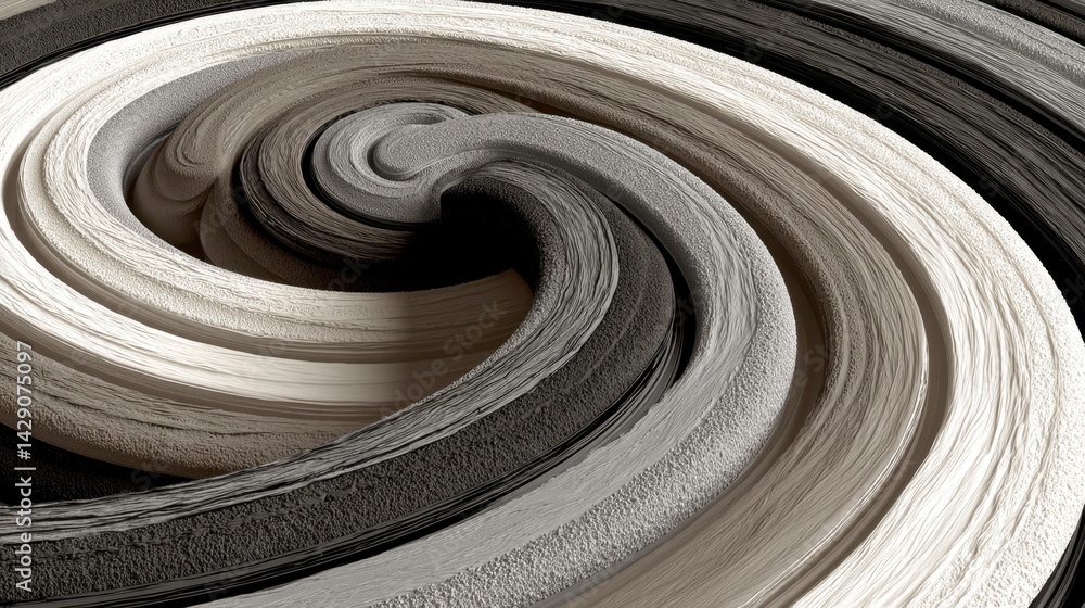 Aufkleber abstract grayscale spiral pattern with textured surface. shades of white, gray and black create a vo
