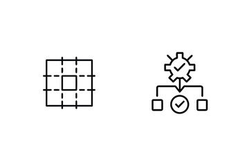 Grid System And Process Control Icons In Outline Style For Design