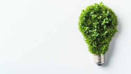 Eco-friendly lightbulb.  A grass-covered lightbulb symbolizes sustainable energy