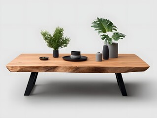 Rustic wooden table with modern metal legs showcases elegant minimalist design