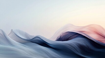 Elegant Flowing Waves in Soft Pastel Colors Create a Serene Abstract Landscape at Dawn