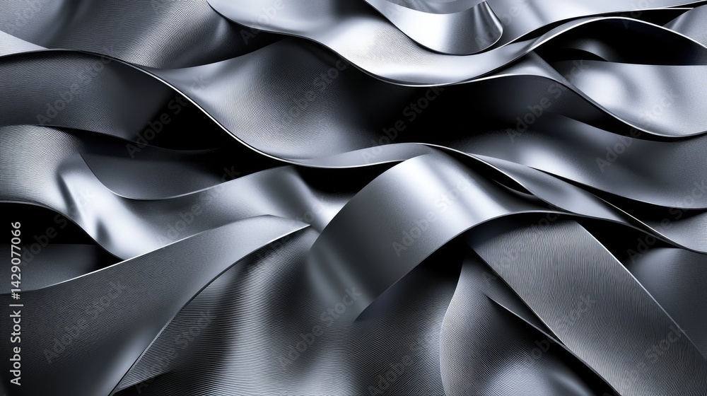 Poster macro shot of bent and layered metallic zinc sheets with polished surface detail.