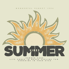 Summer prints Sunshine tropical beach art , ocean print for modern print design , wave lines for hand drawn, cosmic sun surf board t shirt design, vintage summer t-shirt design