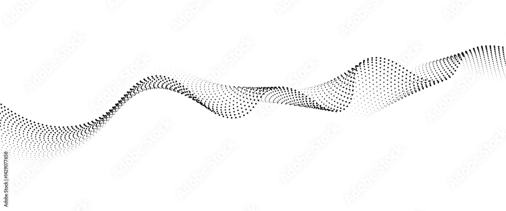Poster flowing dot wave halftone gradient pattern on transparent background