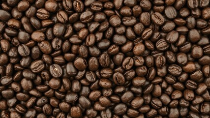 Obraz premium Dark Roasted Coffee Beans Spread Across a Surface for Background Use