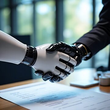 robot shaking hands in office