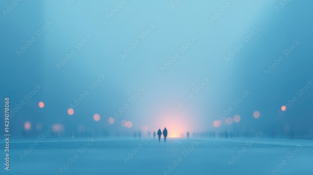 Aufkleber serene and minimalistic memorial scene with people blurred in background creating clean and respectf