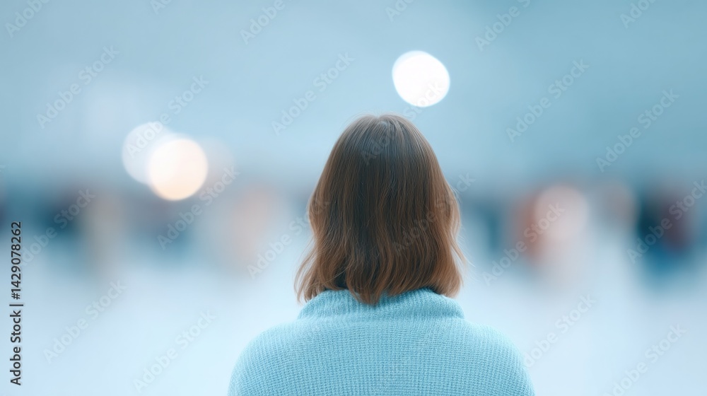 Poster serene and minimalistic memorial scene with people blurred in background creating clean and respectf