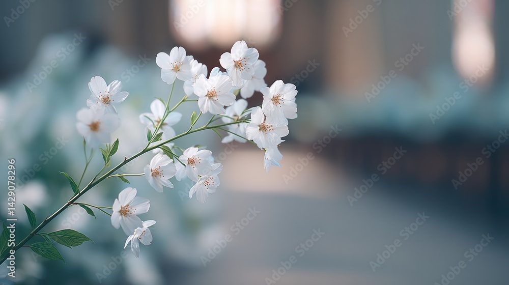 Aufkleber serene and minimalistic memorial scene with people blurred in background creating clean and respectf
