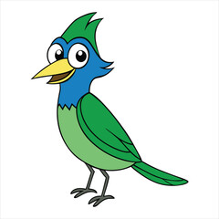 Obraz premium Vibrant blue parrot illustration, a cute tropical bird with a yellow beak and green feathers, perched on a branch amidst nature's wildlife art