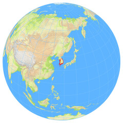 Fototapeta premium View of the earth from space showing the location of the South Korea