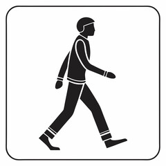 Black And White Walking Symbol Depicting A Figure Wearing Protective Gear Design
