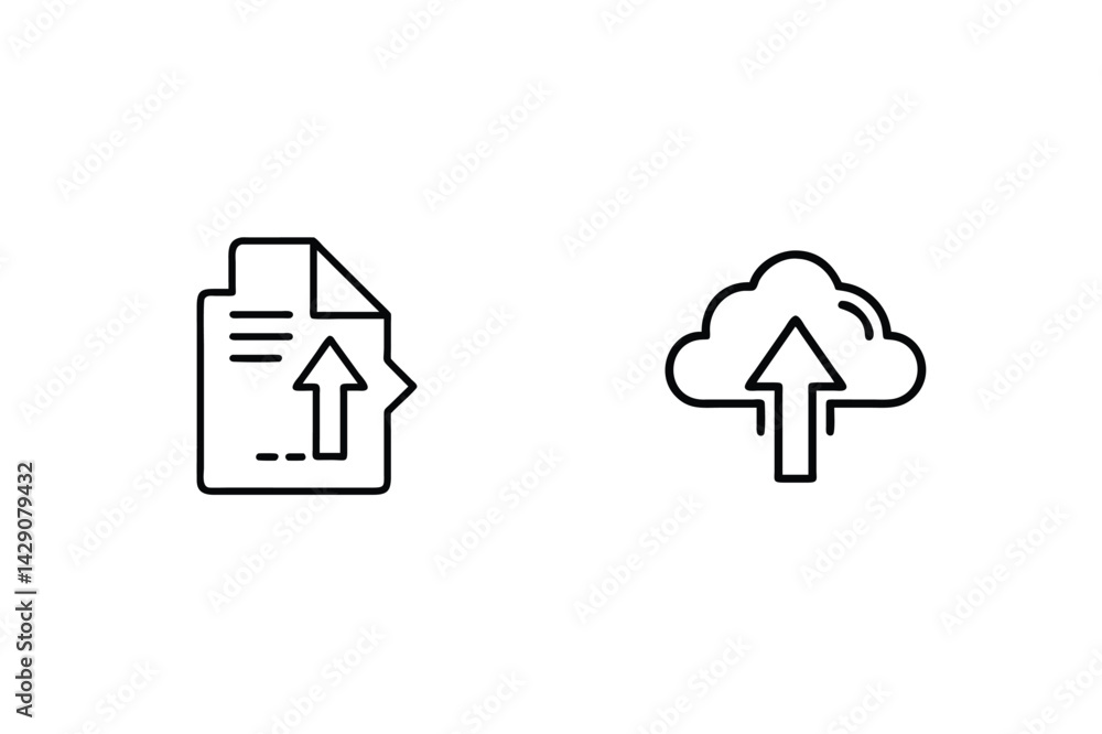 Poster upload file and cloud data transfer line icon vector illustration