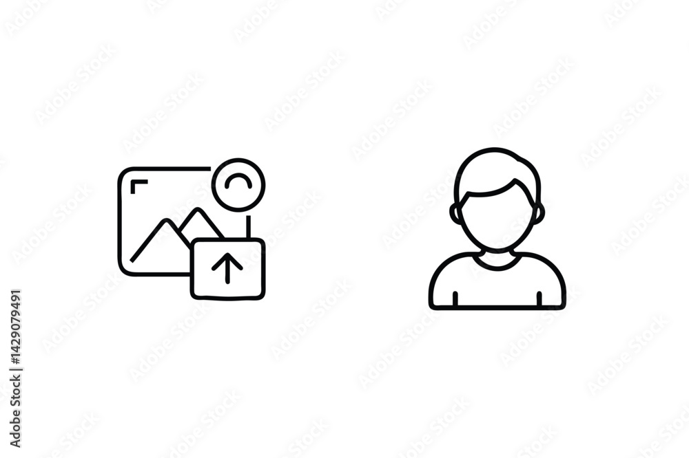 Poster picture upload with user account outline illustration vector design concept