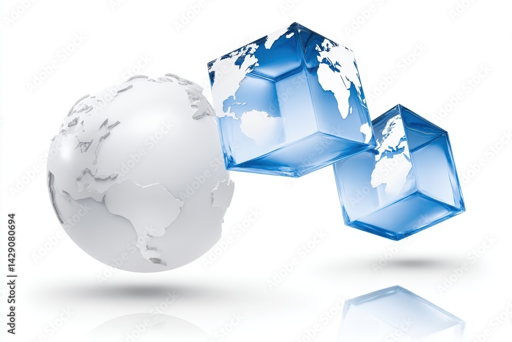 Poster 3d globe with transparent cubes depicting world maps.