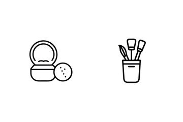 Cosmetic Powder And A Brush Set In Vector Line Art Style