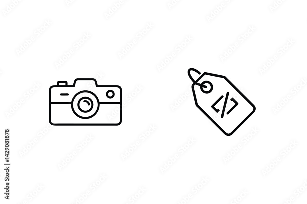 Poster digital photography with coding tag icon vector illustration black outline
