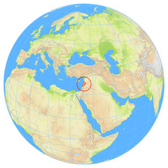 View of the earth from space showing the location of Lebanon