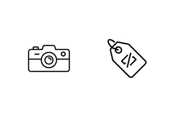 Digital Photography With Coding Tag Icon Vector Illustration Black Outline