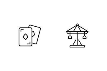 Line Drawing Icons Featuring Playing Cards And Carousel Ride Design Element