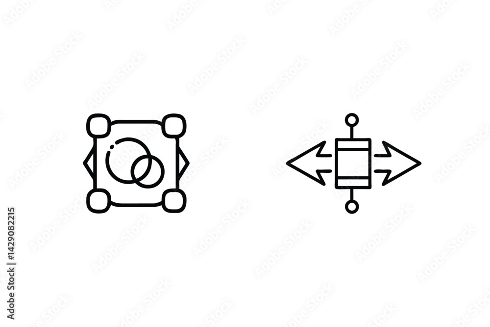 Poster vector line icons representing graphical object editing tools and directional movement