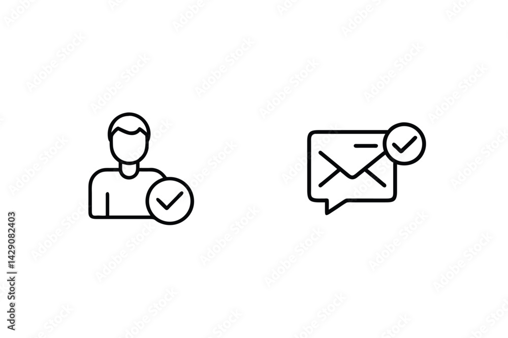 Poster user profile verified email received notification vector line icons set