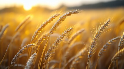 Fototapeta premium Pale gold rye stalks sway gracefully in the wind across an open field