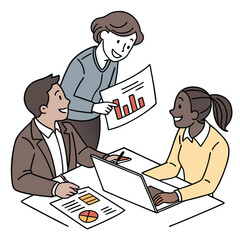 meeting documents and business people in office vactor image on white background 