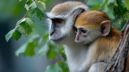 Fototapeta premium Mother and baby monkey