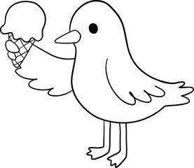 Sea gull, Sea bird with ice cream Outline