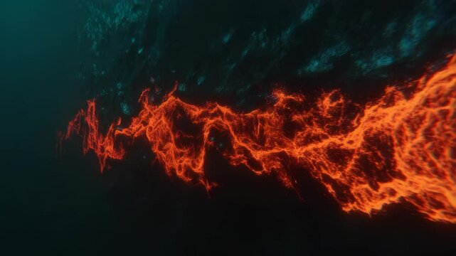 Abstract textured artwork with fiery elements and a dark backdrop