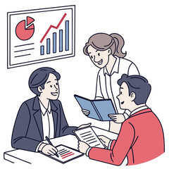 meeting documents and business people in office vactor image on white background 