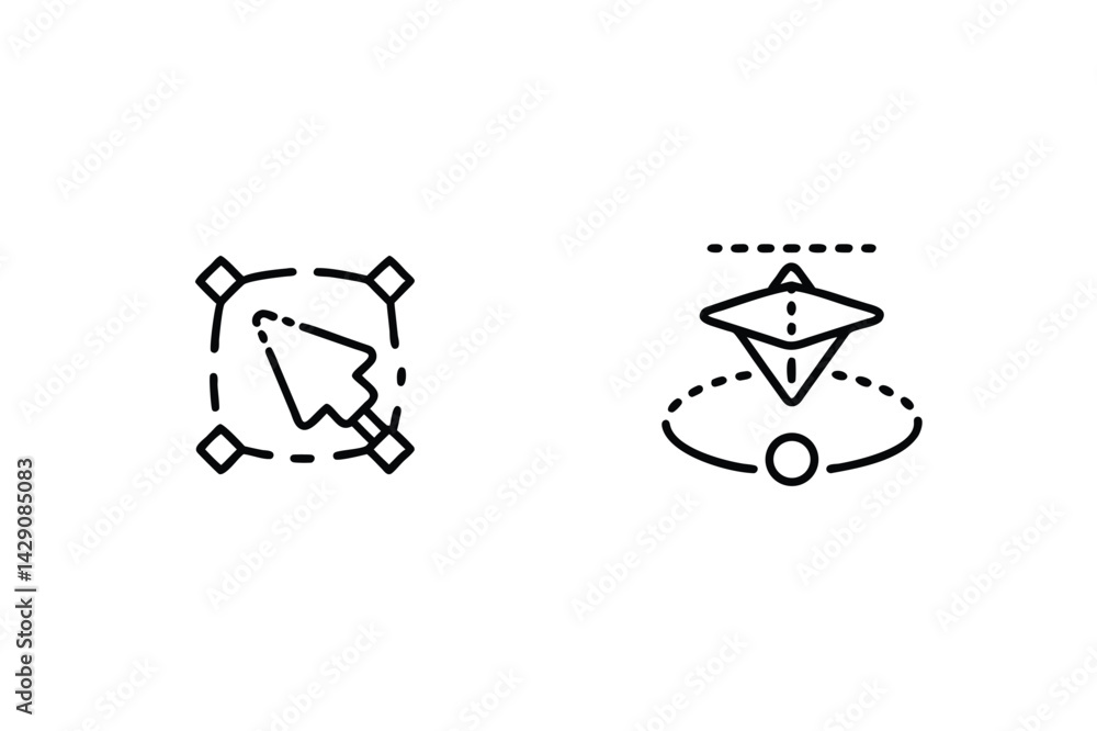 Poster design selection and transform tool minimalist icons black outline vector illustration